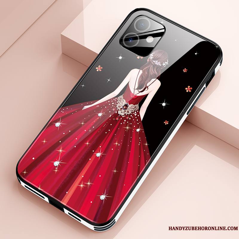 iPhone 12 Coque Personnalité Très Mince Verre Luxe Tout Compris Net Rouge Mode