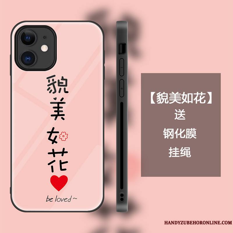iPhone 12 Mini Coque Verre Incassable Protection Marque De Tendance Créatif Rose Charmant