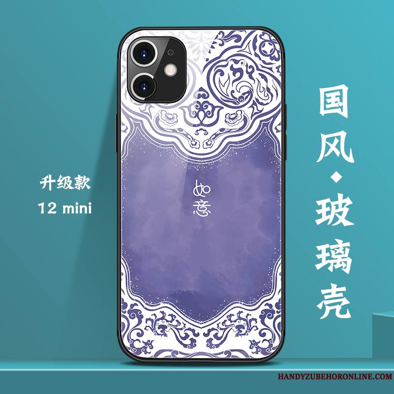 iPhone 12 Mini Style Chinois Coque De Téléphone Créatif Violet Marque De Tendance Nouveau Verre