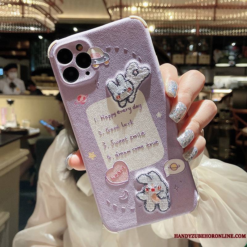 iPhone 12 Pro Max Coque Broderie Mignonne Gaufrage Tout Compris Silicone Lapin Charmant