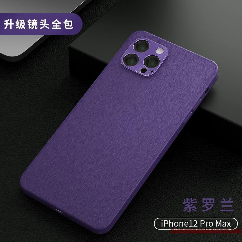 iPhone 12 Pro Max Coque Net Rouge Cuir Véritable Violet Incassable Très Mince Nouveau Marque De Tendance