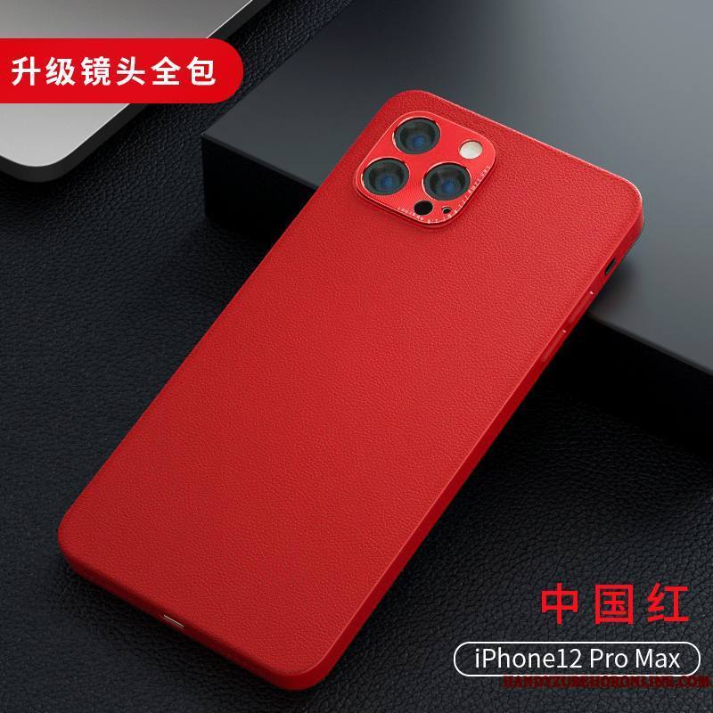 iPhone 12 Pro Max Coque Net Rouge Cuir Véritable Violet Incassable Très Mince Nouveau Marque De Tendance