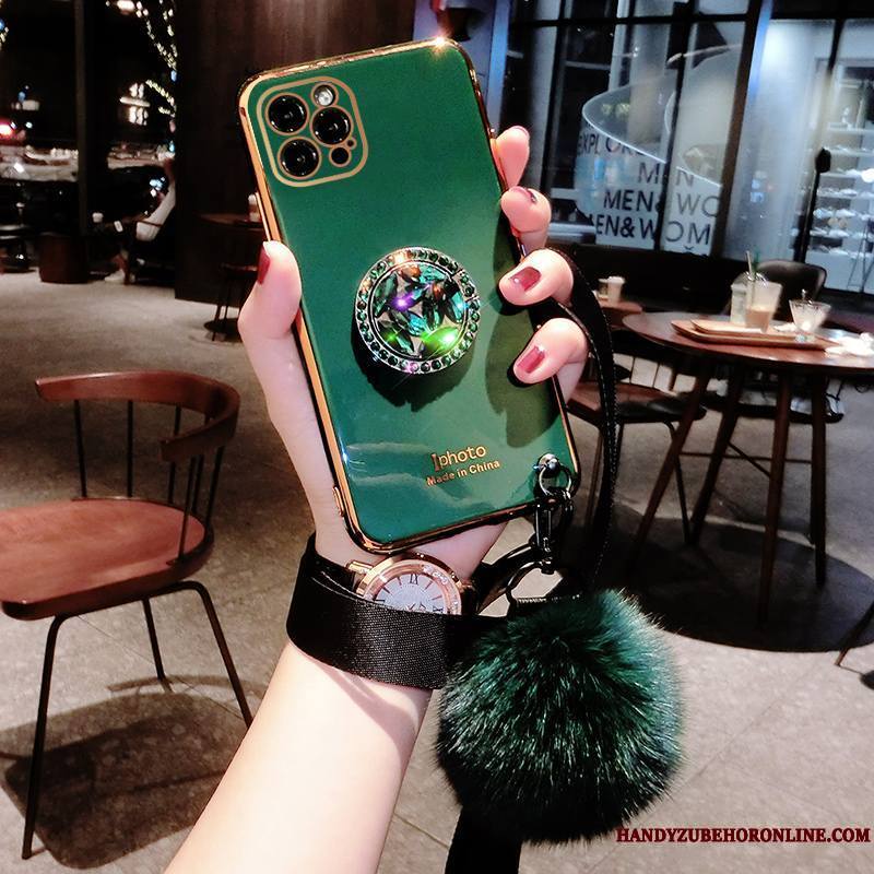 iPhone 12 Pro Max Coque Étui Personnalité Pompon Nouveau Placage Luxe Vert