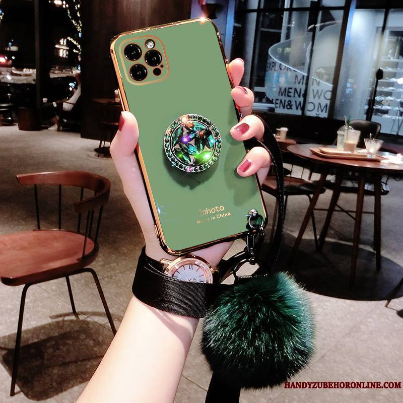 iPhone 12 Pro Max Coque Étui Personnalité Pompon Nouveau Placage Luxe Vert