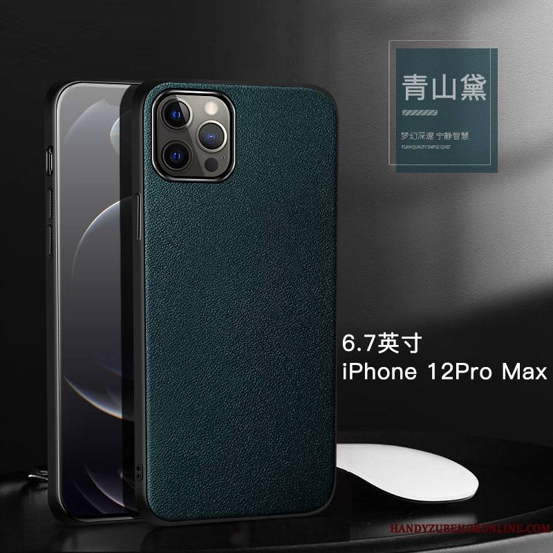 iPhone 12 Pro Max Incassable Tout Compris Coque De Téléphone Cuir Véritable Étui Bleu Cuir Haut