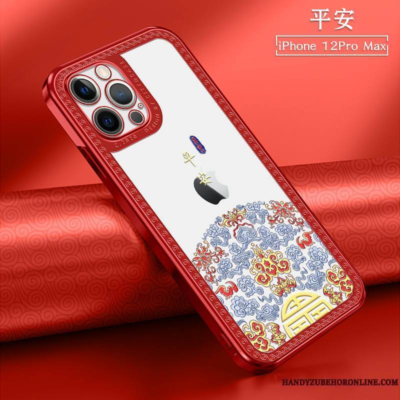 iPhone 12 Pro Max Mini Transparent Rouge Nouveau Style Chinois Coque Fluide Doux