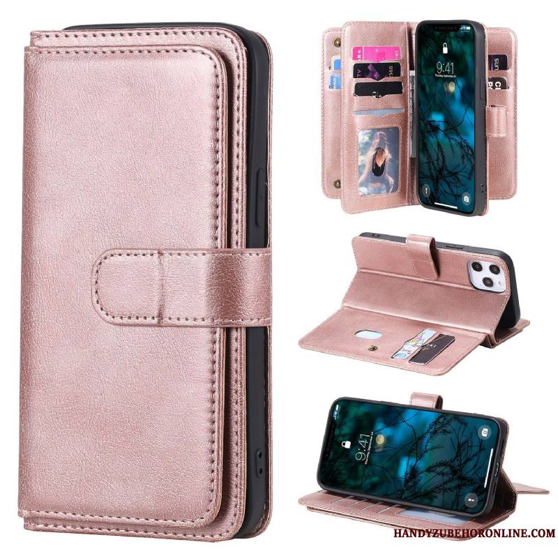 iPhone 12 Pro Max Portefeuille Rose Étui En Cuir Coque De Téléphone