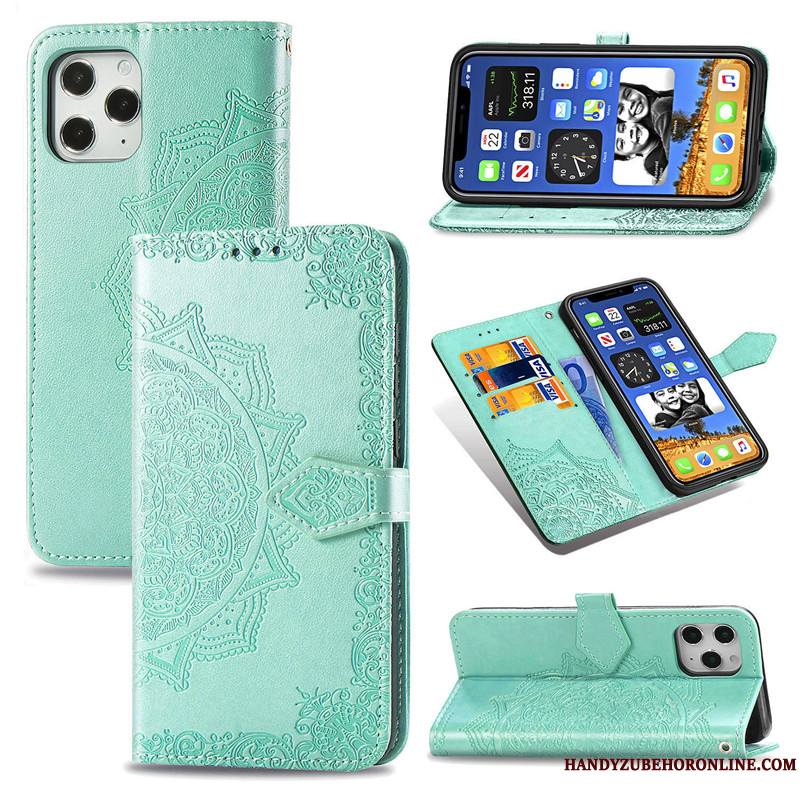 iPhone 12 Pro Max Similicuir Bleu Couleur Unie Gaufrage Housse En Relief Coque De Téléphone