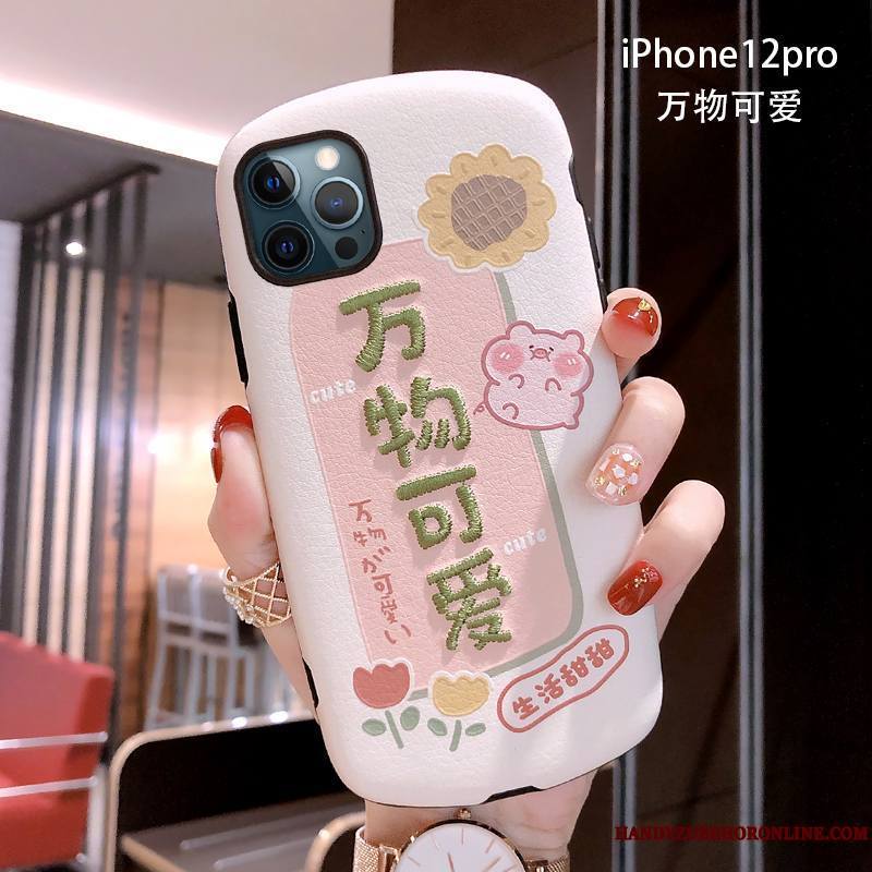 iPhone 12 Pro Personnalité Coque Clair Broderie Rose Tout Compris De Téléphone