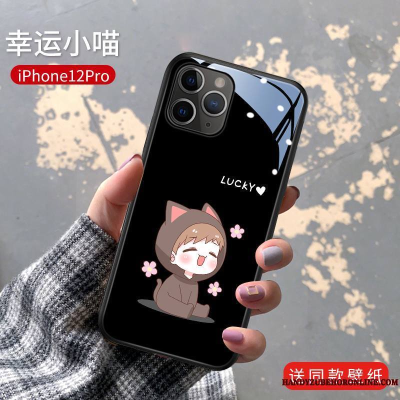 iPhone 12 Pro Petit Amoureux Lapin Rose Dessin Animé Coque De Téléphone Verre