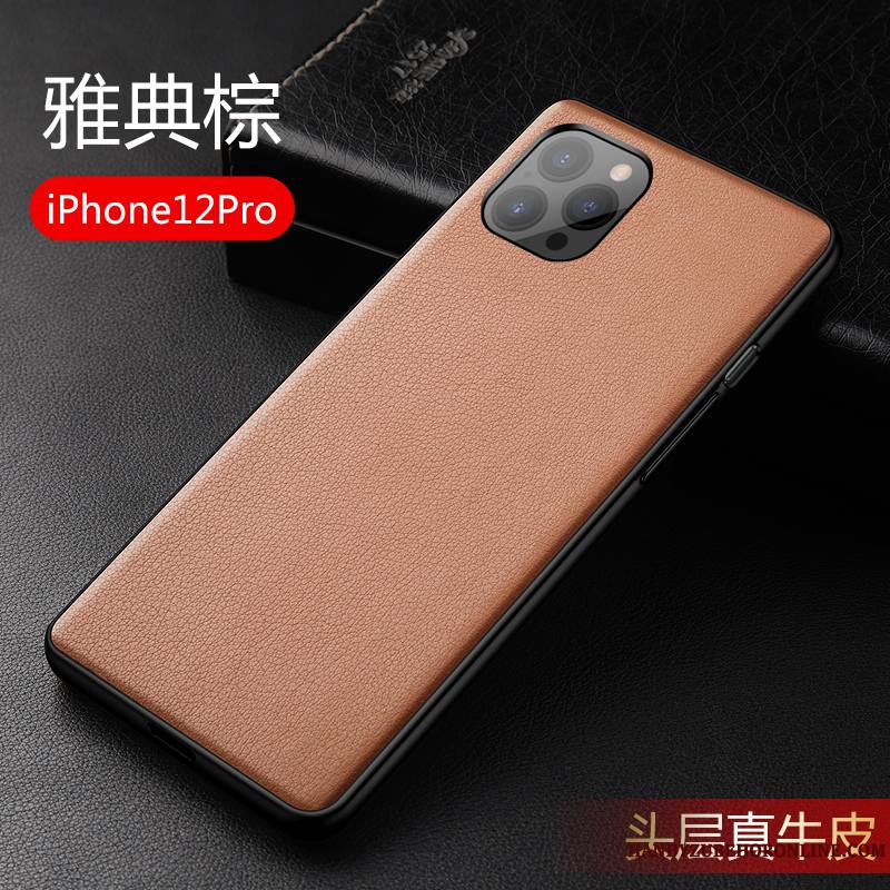 iPhone 12 Pro Très Mince Coque Cuir Haut Cuir Véritable Incassable Protection Nouveau