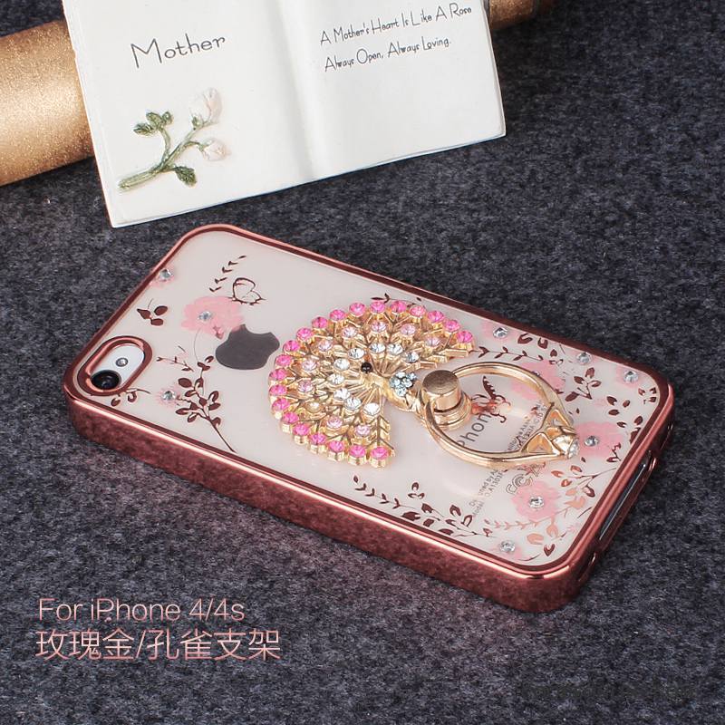 iPhone 4/4s Coque Incassable Support Strass Téléphone Portable Étui Silicone Rose