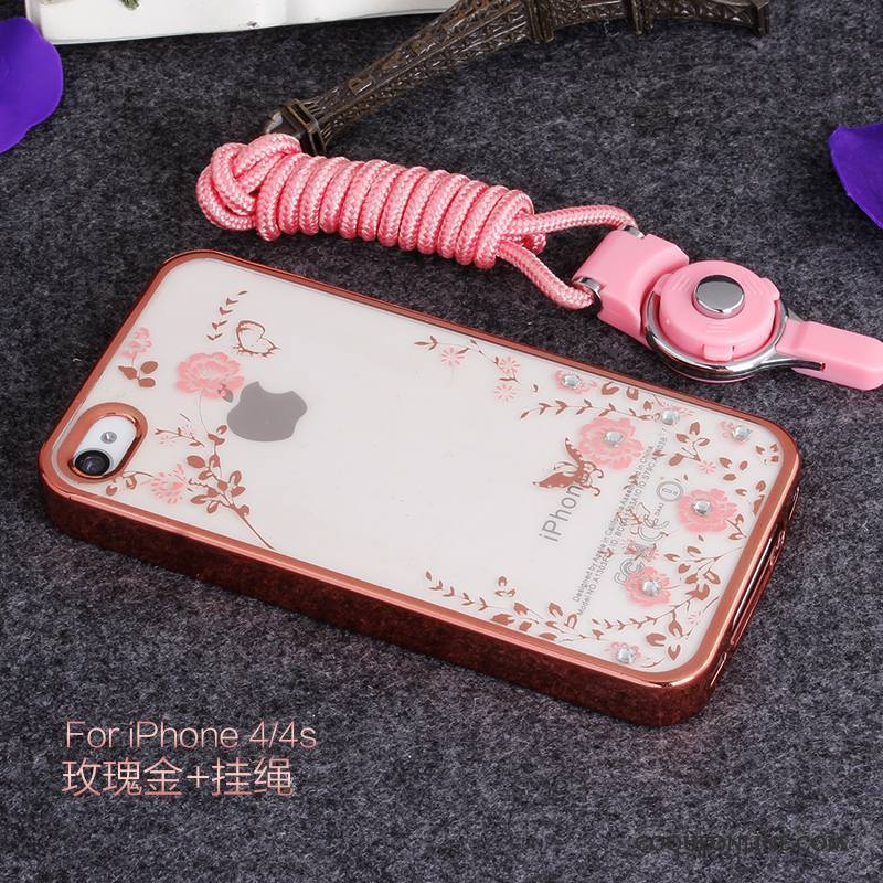 iPhone 4/4s Coque Incassable Support Strass Téléphone Portable Étui Silicone Rose