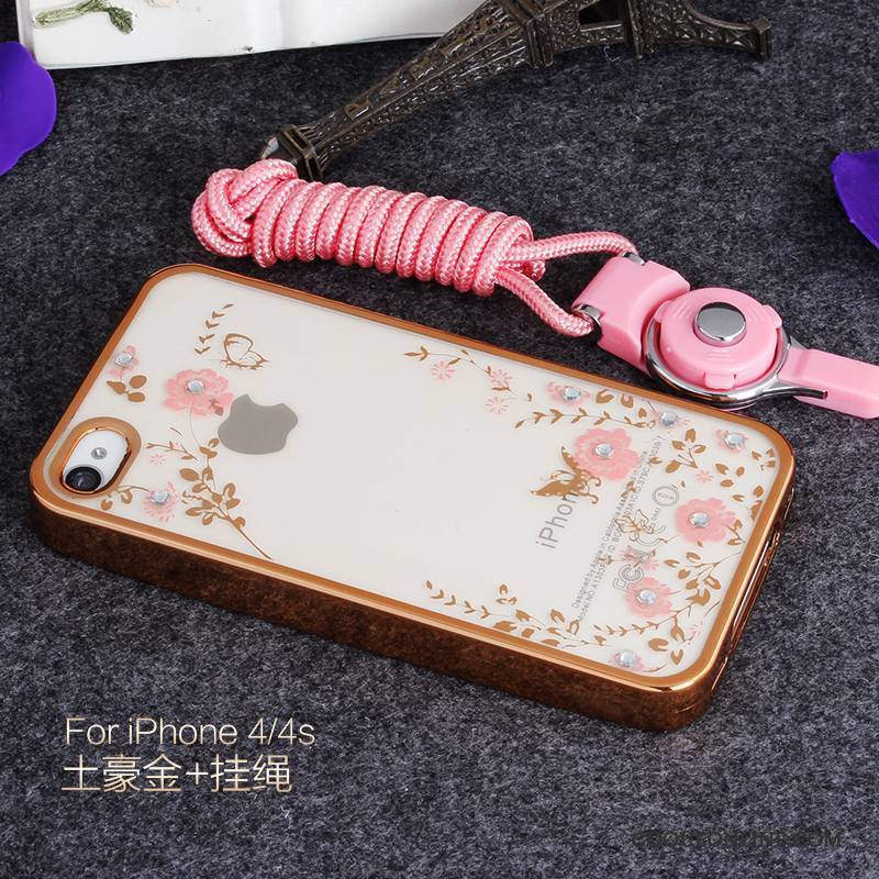 iPhone 4/4s Coque Incassable Support Strass Téléphone Portable Étui Silicone Rose