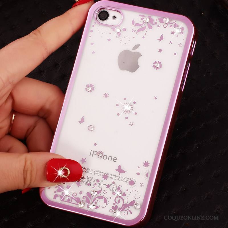 iPhone 4/4s Coque Violet Incruster Strass Foncé Gaufrage Or Difficile