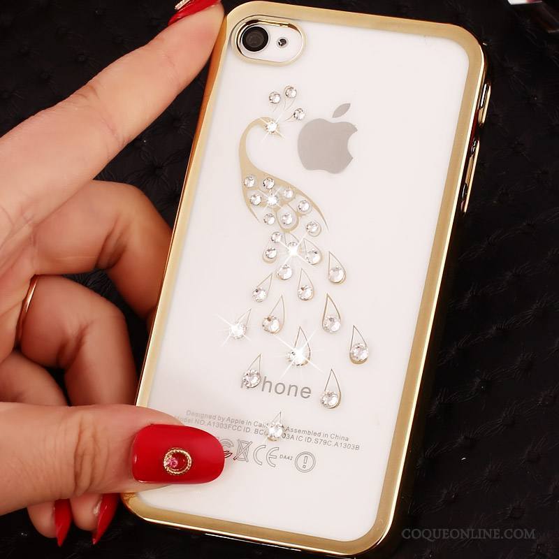 iPhone 4/4s Coque Violet Incruster Strass Foncé Gaufrage Or Difficile