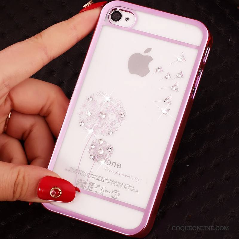 iPhone 4/4s Coque Violet Incruster Strass Foncé Gaufrage Or Difficile
