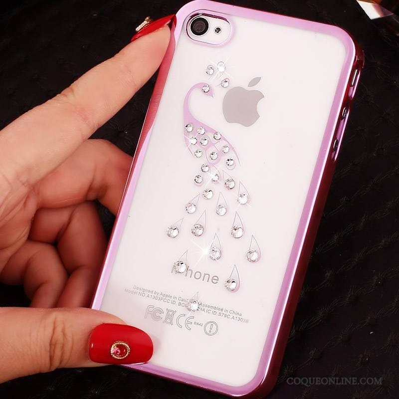 iPhone 4/4s Coque Violet Incruster Strass Foncé Gaufrage Or Difficile