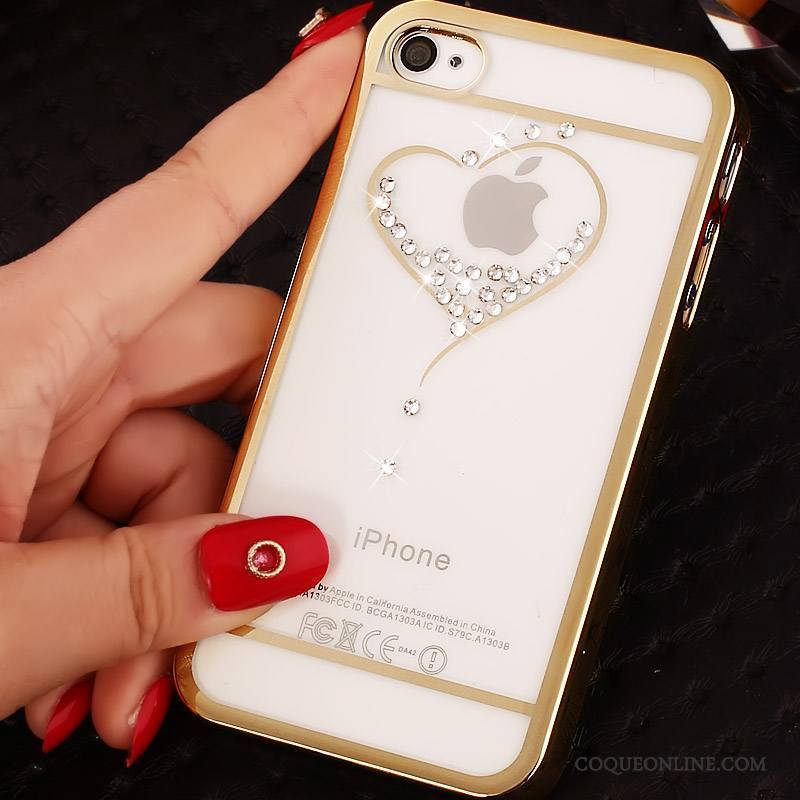 iPhone 4/4s Coque Violet Incruster Strass Foncé Gaufrage Or Difficile