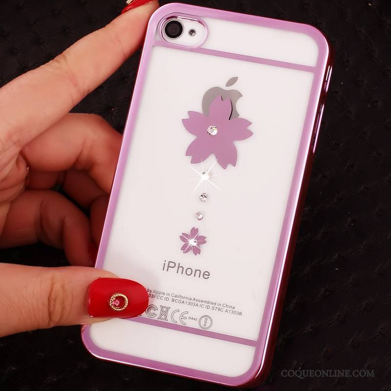 iPhone 4/4s Coque Violet Incruster Strass Foncé Gaufrage Or Difficile