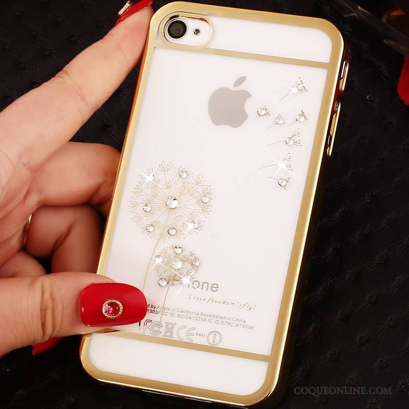 iPhone 4/4s Coque Violet Incruster Strass Foncé Gaufrage Or Difficile