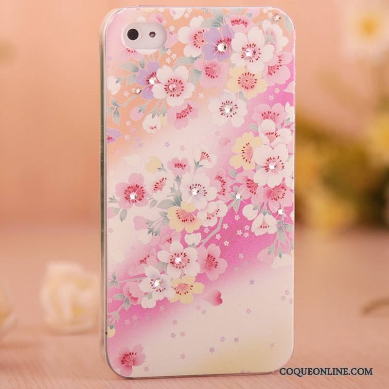 iPhone 4/4s Légère Peinture Étui Coque Rose De Téléphone Strass