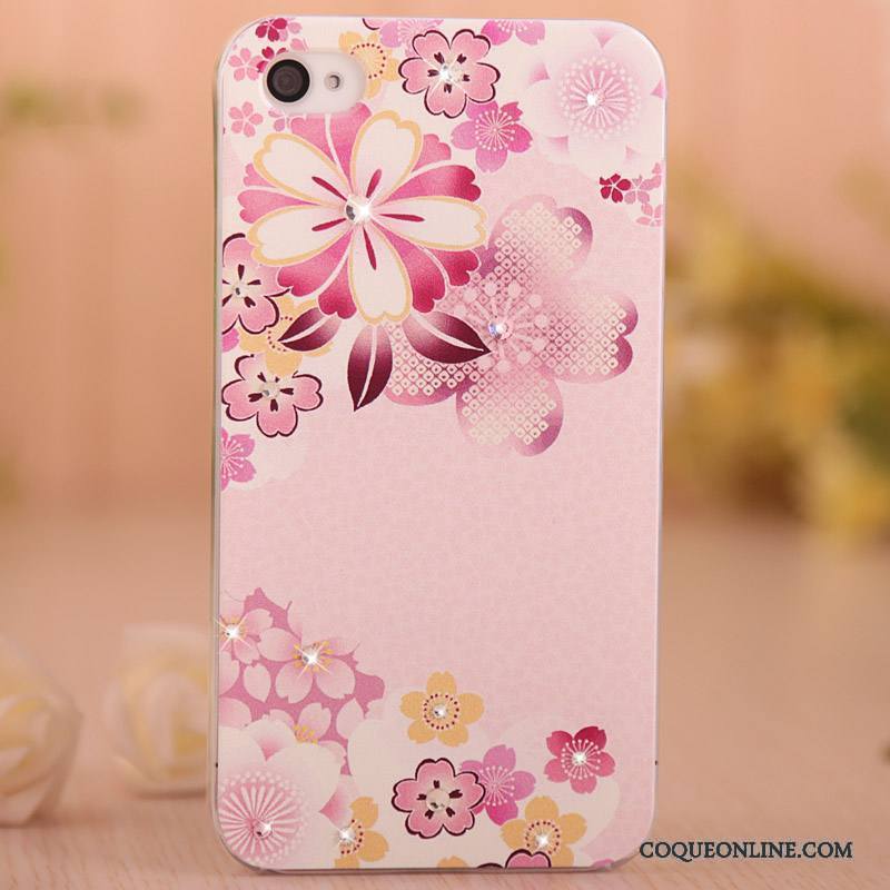 iPhone 4/4s Légère Peinture Étui Coque Rose De Téléphone Strass