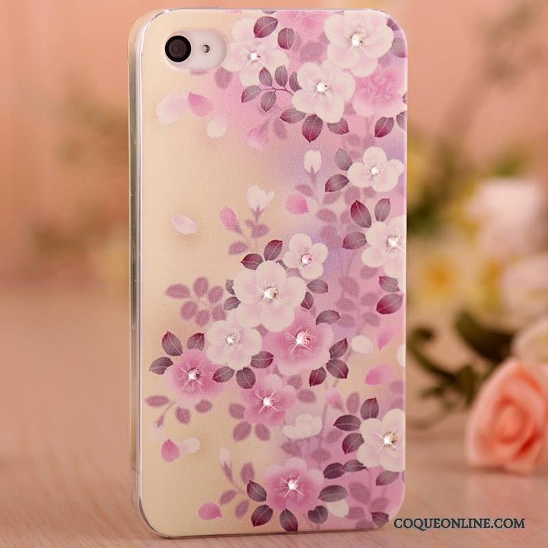 iPhone 4/4s Légère Peinture Étui Coque Rose De Téléphone Strass