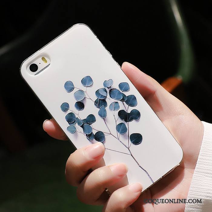 iPhone 5/5s Blanc Fluide Doux Gaufrage Tout Compris Tendance Coque De Téléphone Silicone