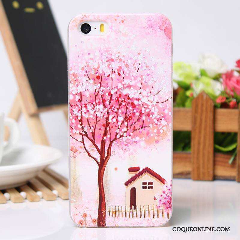 iPhone 5/5s Coque De Téléphone Étui Protection Rose Gaufrage Fluide Doux Légères