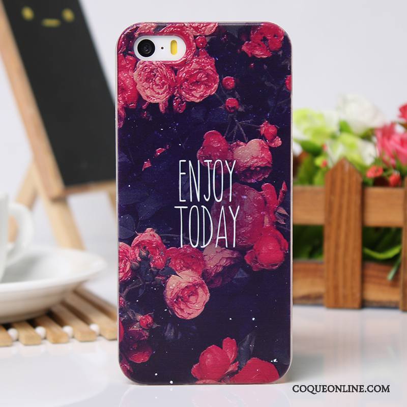 iPhone 5/5s Coque De Téléphone Étui Protection Rose Gaufrage Fluide Doux Légères