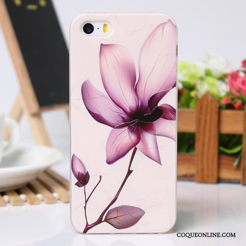 iPhone 5/5s Coque De Téléphone Étui Protection Rose Gaufrage Fluide Doux Légères