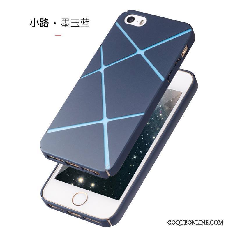 iPhone 5/5s Coque Délavé En Daim Étui Téléphone Portable Tendance Difficile Bleu Incassable