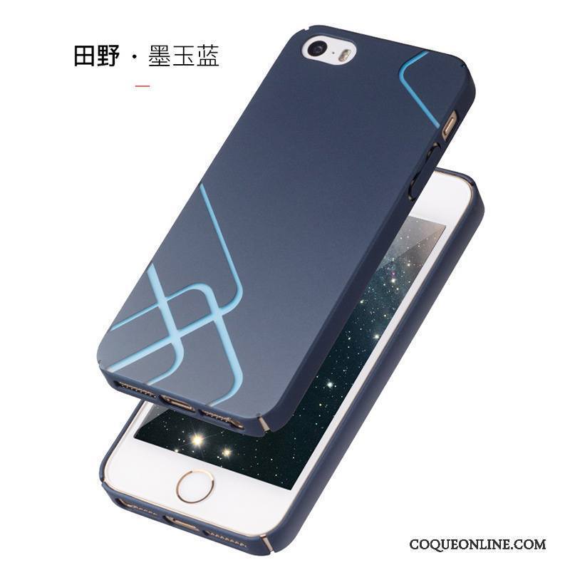 iPhone 5/5s Coque Délavé En Daim Étui Téléphone Portable Tendance Difficile Bleu Incassable