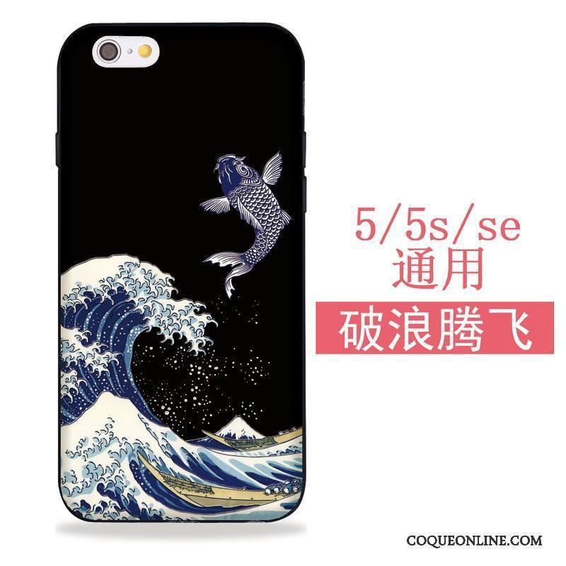 iPhone 5/5s Coque Grue Sakura Chat Étui Fluide Doux Noir Tout Compris