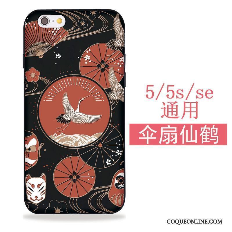 iPhone 5/5s Coque Grue Sakura Chat Étui Fluide Doux Noir Tout Compris