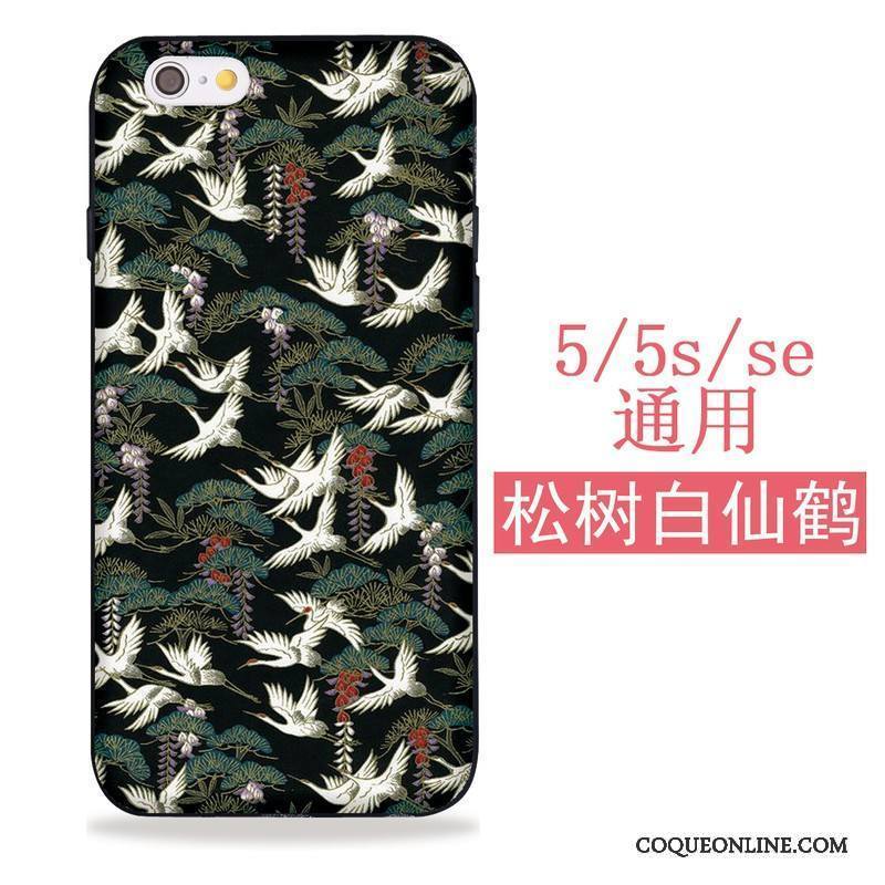 iPhone 5/5s Coque Grue Sakura Chat Étui Fluide Doux Noir Tout Compris