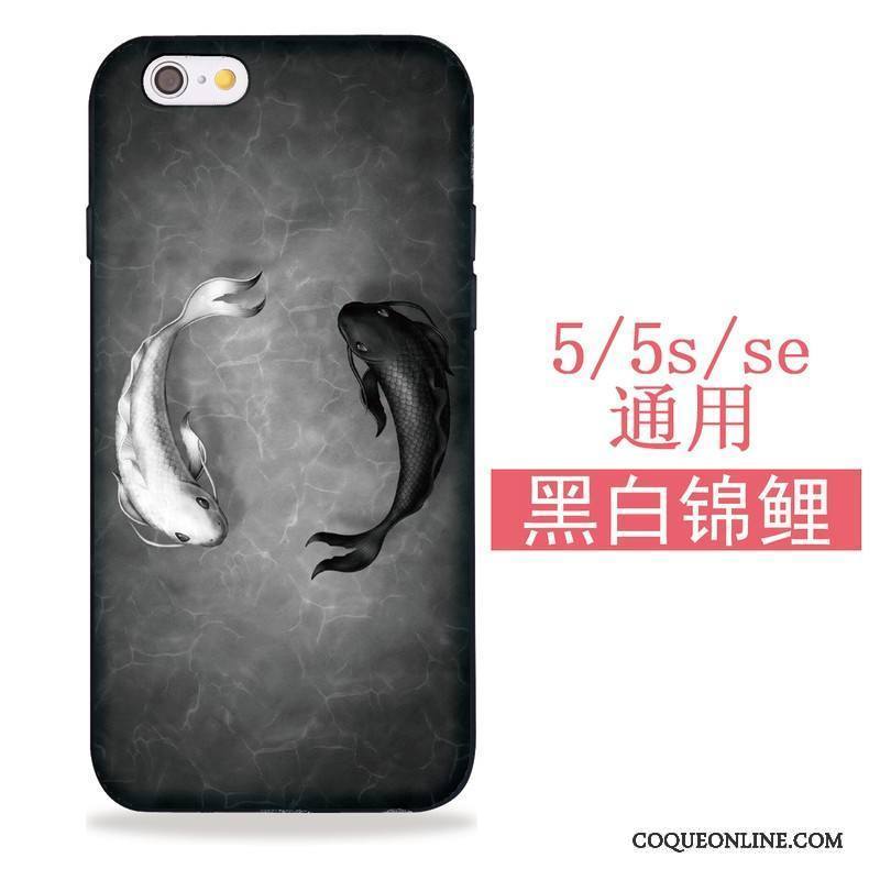 iPhone 5/5s Coque Grue Sakura Chat Étui Fluide Doux Noir Tout Compris