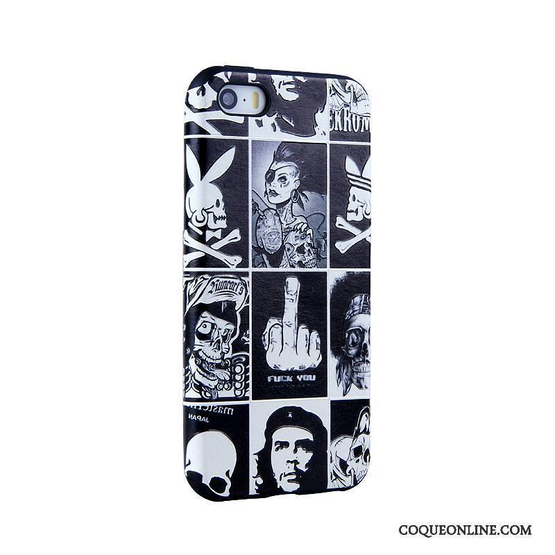 iPhone 5/5s Coque Protection Étui Noir Fluide Doux Peinture Gaufrage Dessin Animé