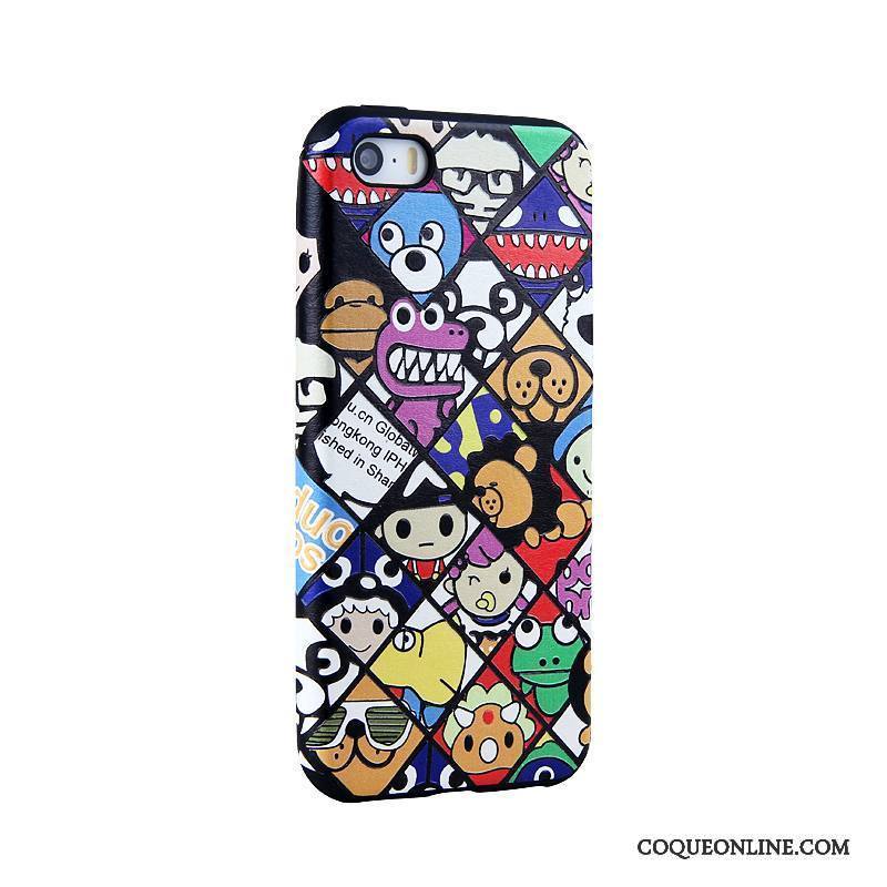 iPhone 5/5s Coque Protection Étui Noir Fluide Doux Peinture Gaufrage Dessin Animé