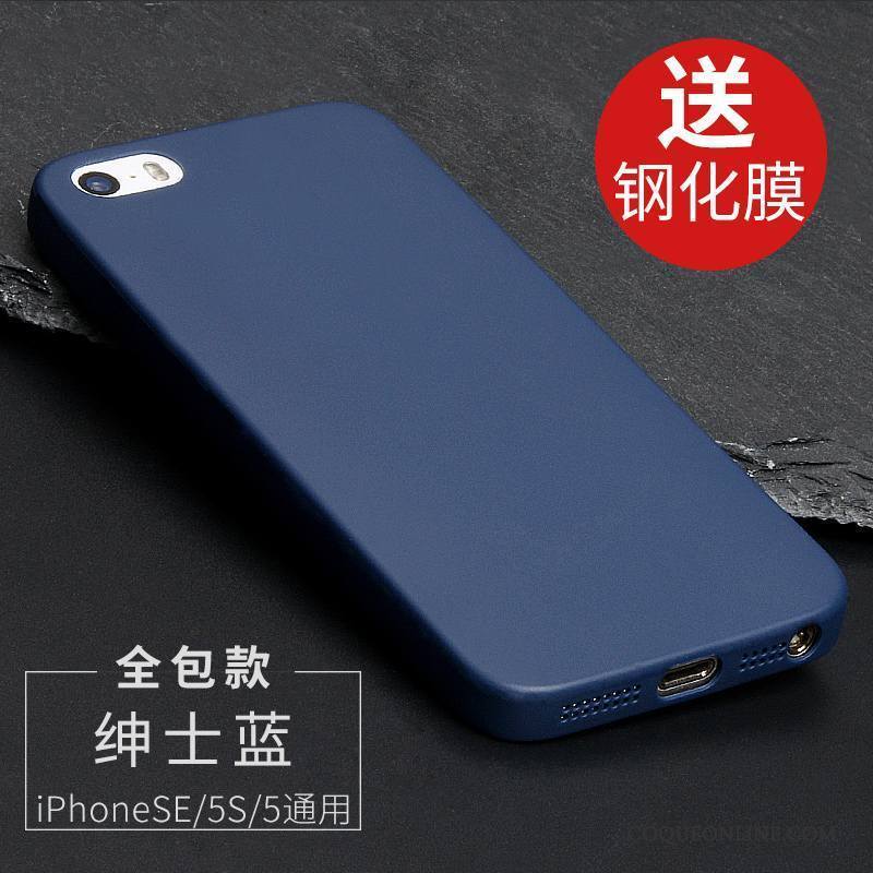 iPhone 5/5s Coque Transparent Fluide Doux Délavé En Daim Étui Bleu Très Mince Protection