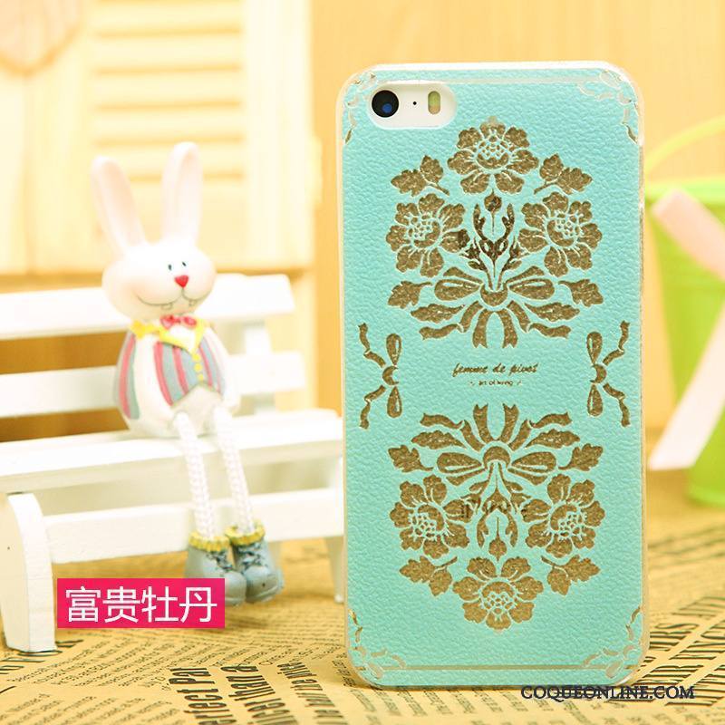 iPhone 5/5s Cuir Téléphone Portable Protection Coque De Téléphone Bleu Peinture Modèle Fleurie