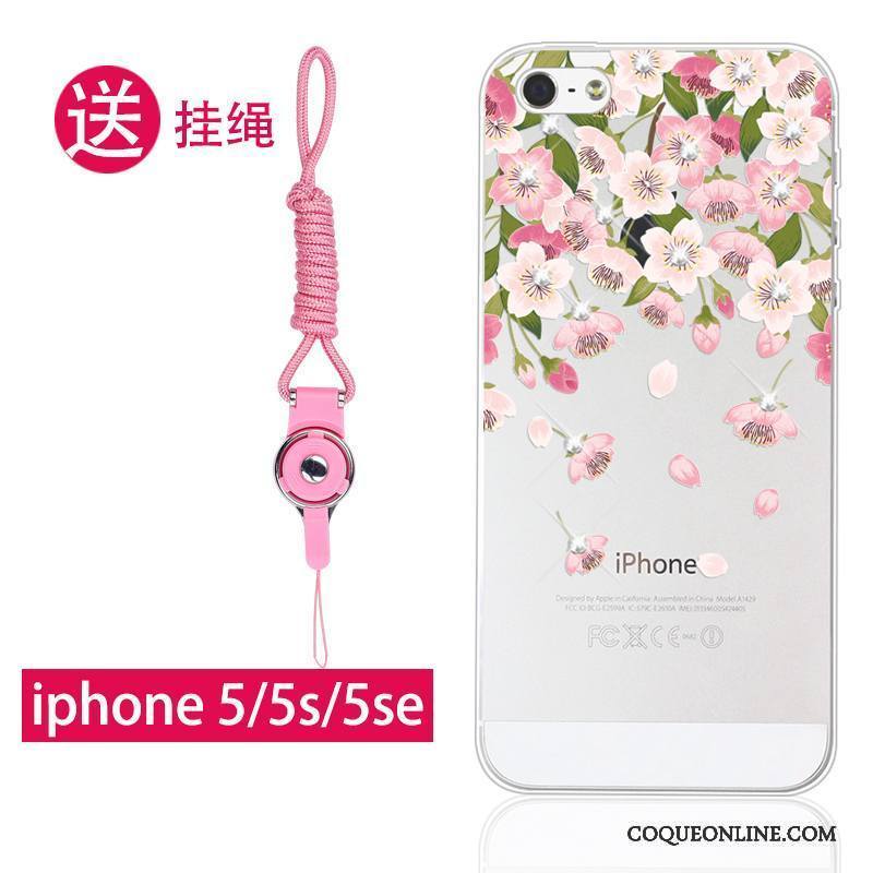 iPhone 5/5s Rose Coque De Téléphone Protection Étui Ornements Suspendus Fluide Doux Transparent