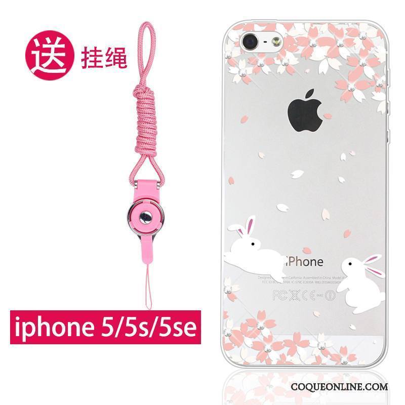 iPhone 5/5s Rose Coque De Téléphone Protection Étui Ornements Suspendus Fluide Doux Transparent