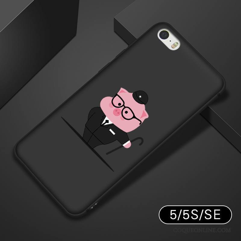 iPhone 5/5s Tout Compris Dessin Animé Bleu Délavé En Daim Coque De Téléphone Étui Noir