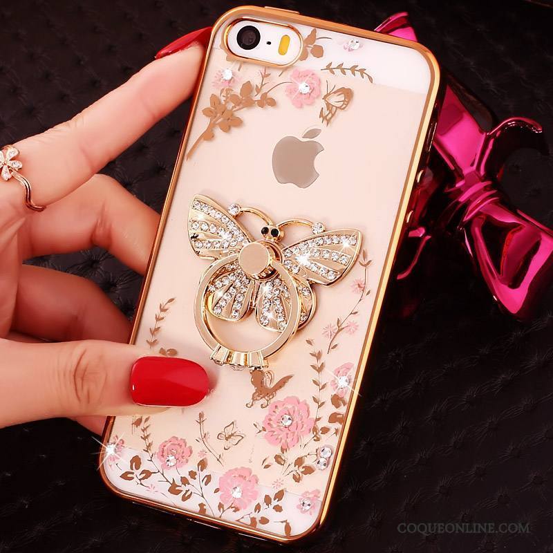 iPhone 5/5s Transparent Anneau Strass Violet Coque De Téléphone Boucle Fluide Doux