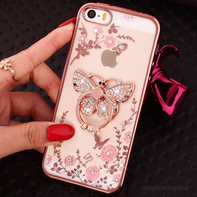 iPhone 5/5s Transparent Anneau Strass Violet Coque De Téléphone Boucle Fluide Doux