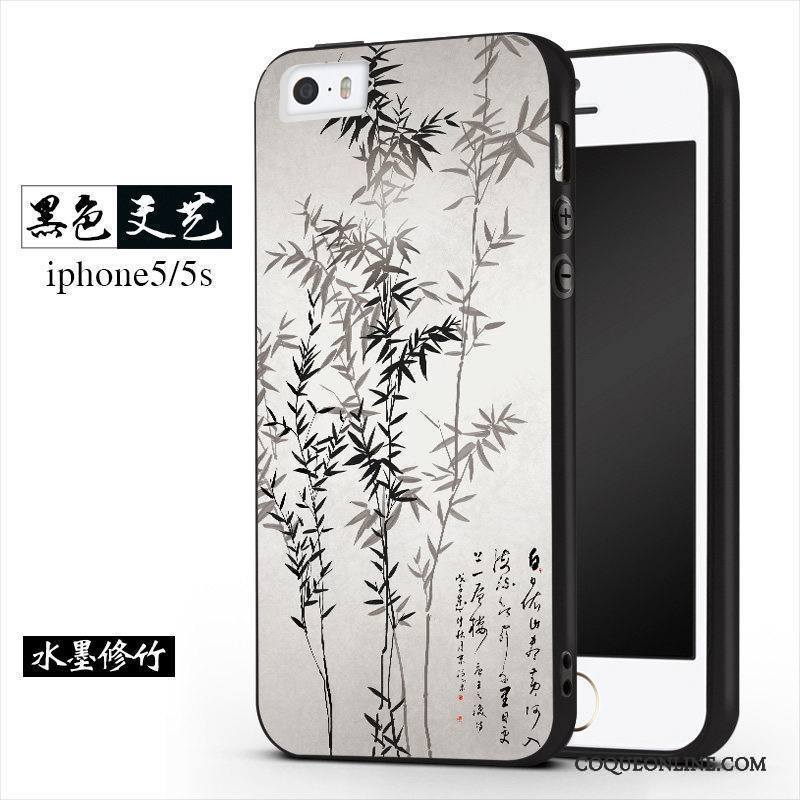 iPhone 5/5s Étui Coque Délavé En Daim Tendance Créatif Silicone Noir