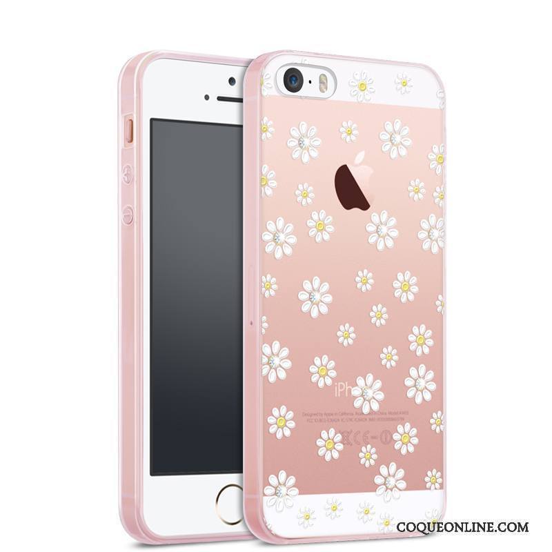 iPhone 5/5s Étui Protection Silicone Transparent Rose Incassable Coque De Téléphone