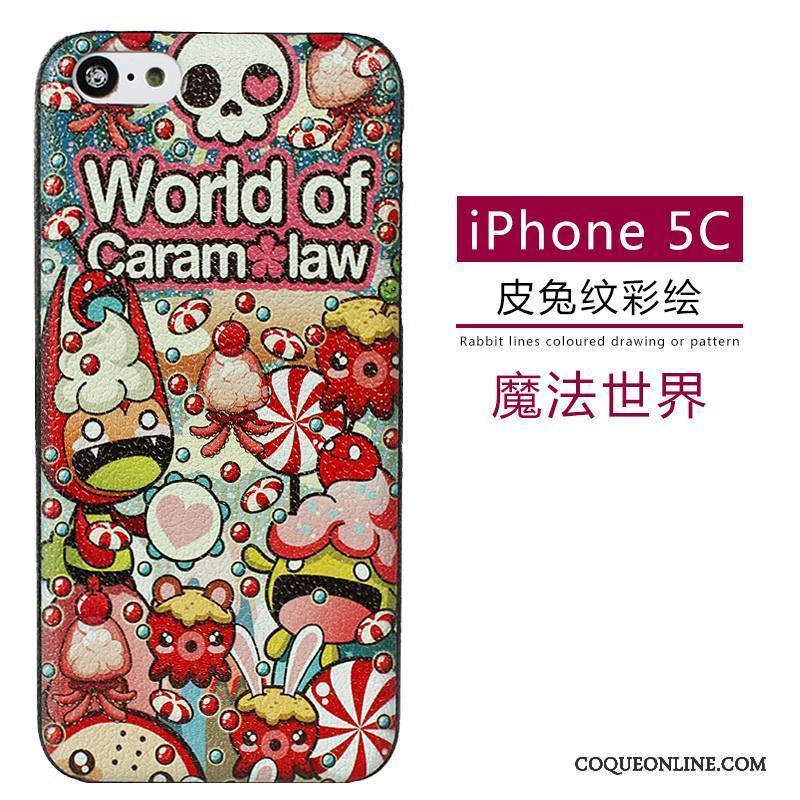 iPhone 5c Téléphone Portable Coque De Téléphone Dessin Animé Vert Cuir Modèle Fleurie Délavé En Daim